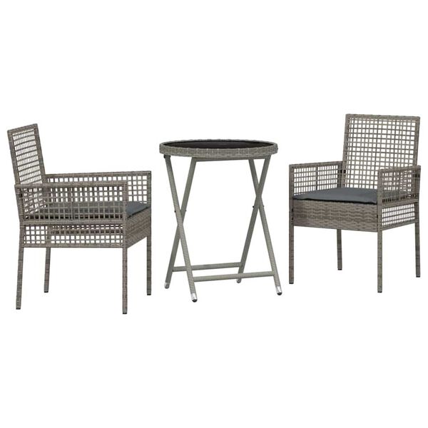 vidaXL Kert Bistro Készlet 3 pcs Szürke Poli rattan