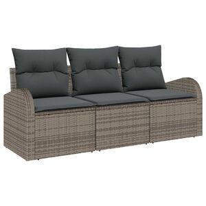 vidaXL Kerti Kanap&eacute; Szett 3 db Sz&uuml;rke Poli rattan