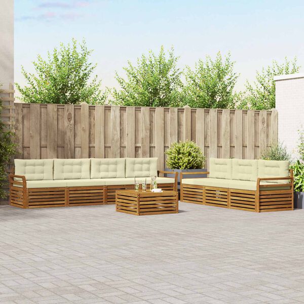 vidaXL K&uuml;lt&eacute;ri kanap&eacute; szett p&aacute;rn&aacute;val 8 pcs Term&eacute;szetes &eacute;s kr&eacute;msz&iacute;nű