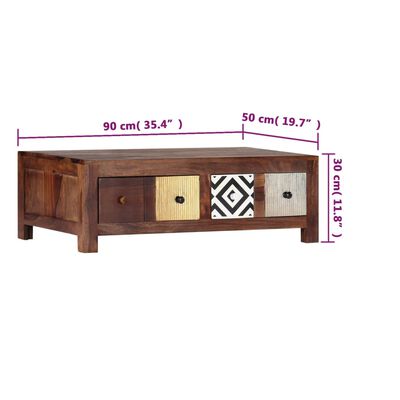 vidaXL tömör kelet-indiai rózsafa dohányzóasztal 90 x 50 x 30 cm