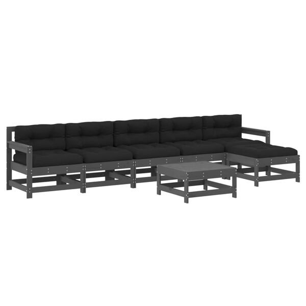 vidaXL 7 részes szürke tömör fa kerti ülőgarnitúra párnával