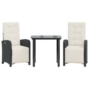 vidaXL 3 r&eacute;szes fekete polyrattan bisztr&oacute;garnit&uacute;ra p&aacute;rn&aacute;val