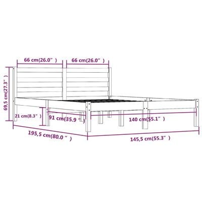 vidaXL szürke tömör fenyőfa ágykeret 140 x 190 cm