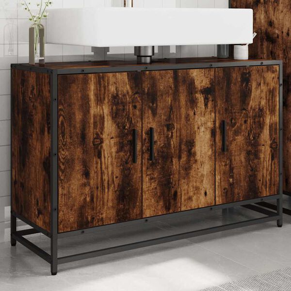 vidaXL f&uuml;st&ouml;s t&ouml;lgy szerelt fa f&uuml;rdőszobai mosd&oacute;szekr&eacute;ny 90x33x60 cm