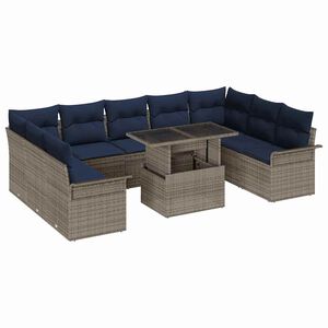 vidaXL Kerti Kanap&eacute; Szett 10 db Sz&uuml;rke Poli rattan