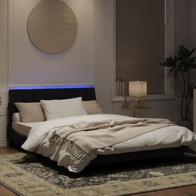 vidaXL fekete bársony ágykeret LED-világítással 140 x 190 cm