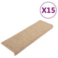 vidaXL 15 db szizál hatású homokszínű öntapadó lépcsőszőnyeg 65x21x4cm