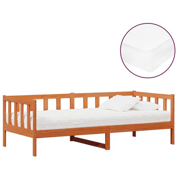 vidaXL Nappali &aacute;gy matracmal Wax Barna &eacute;s Feh&eacute;r 90 x 200 cm