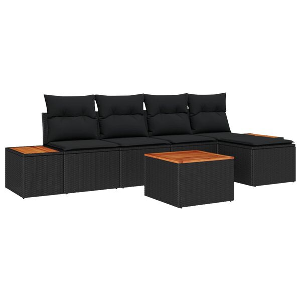 vidaXL Kerti Kanap&eacute; Szett p&aacute;rn&aacute;val t&aacute;rol&oacute;val 6 pcs Fekete Polyrattan