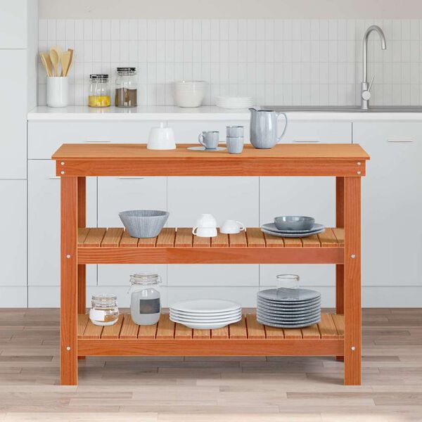 vidaXL Munkapad polcokkal Viaszbarna 110,5 x 50 x 80 cm T&ouml;m&ouml;r fenyőfa