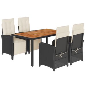 vidaXL 5 r&eacute;szes fekete polyrattan kerti &eacute;tkezőgarnit&uacute;ra p&aacute;rn&aacute;kkal