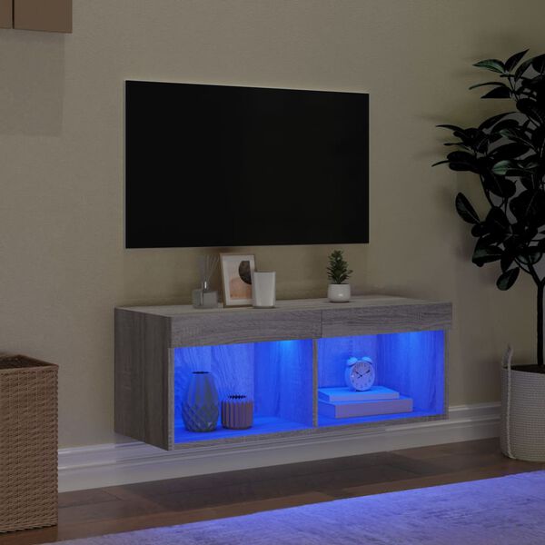 vidaXL szürke sonoma színű TV-szekrény LED-világítással 80x30x30 cm