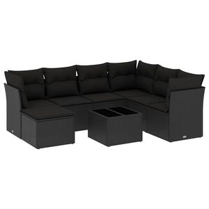 vidaXL 8 r&eacute;szes fekete polyrattan kerti &uuml;lőgarnit&uacute;ra p&aacute;rn&aacute;kkal