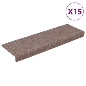 vidaXL 15 db &ouml;ntapad&oacute;s l&eacute;pcsőszőnyeg, vil&aacute;gosbarna, t&eacute;glalap alak&uacute; sz&eacute;llel, 65 x 21 x 4 cm