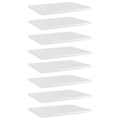 vidaXL 8 db magasfényű fehér forgácslap könyvespolc 40 x 30 x 1,5 cm
