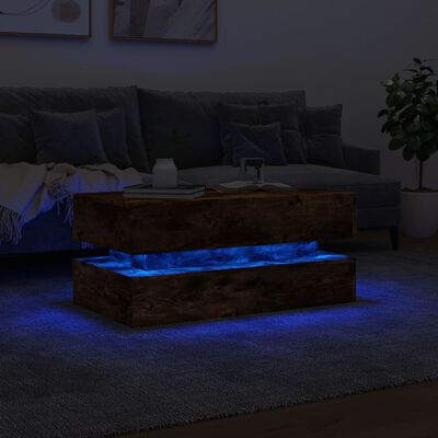 vidaXL füstölt tölgyszínű dohányzóasztal LED-lámpákkal 90x50x40 cm