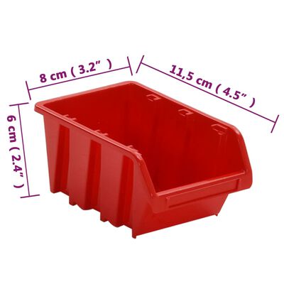 vidaXL 35 részes piros/fekete polipropilén műhelypolcszett 77 x 39 cm