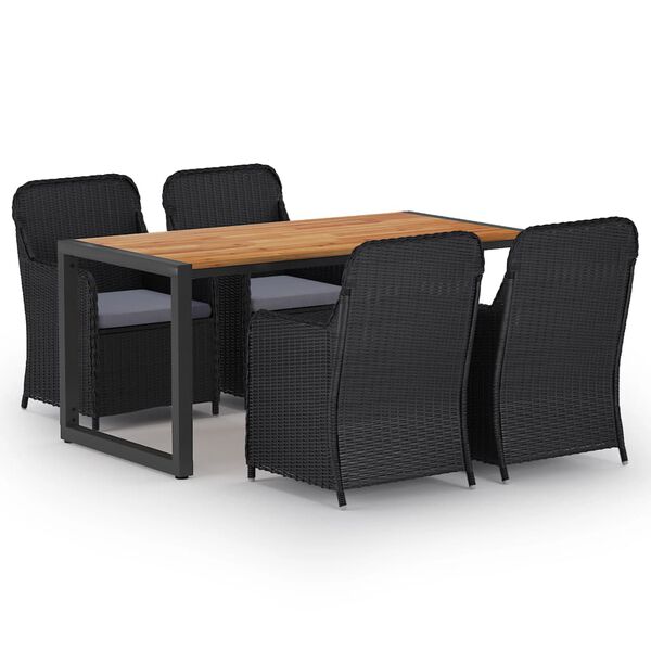 vidaXL 5 r&eacute;szes fekete kerti &eacute;tkezőgarnit&uacute;ra