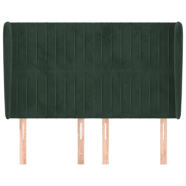 vidaXL sötétzöld bársony fejtámla szárnyakkal 147 x 23 x 118/128 cm