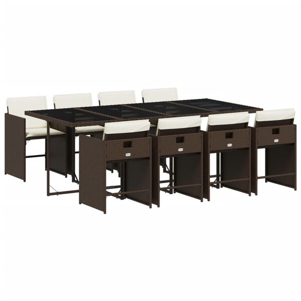 vidaXL 9 r&eacute;szes barna polyrattan kerti &eacute;tkezőgarnit&uacute;ra p&aacute;rn&aacute;kkal