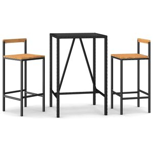 vidaXL 3 r&eacute;szes fekete polyrattan &eacute;s t&ouml;m&ouml;r ak&aacute;cfa kerti b&aacute;rszett