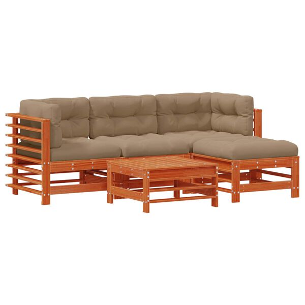 vidaXL Kerti lounge szett 5 pcs Viaszbarna T&ouml;m&ouml;r fenyő