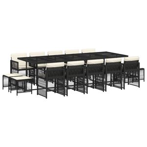 vidaXL 15 r&eacute;szes fekete polyrattan kerti &eacute;tkezőgarnit&uacute;ra p&aacute;rn&aacute;kkal