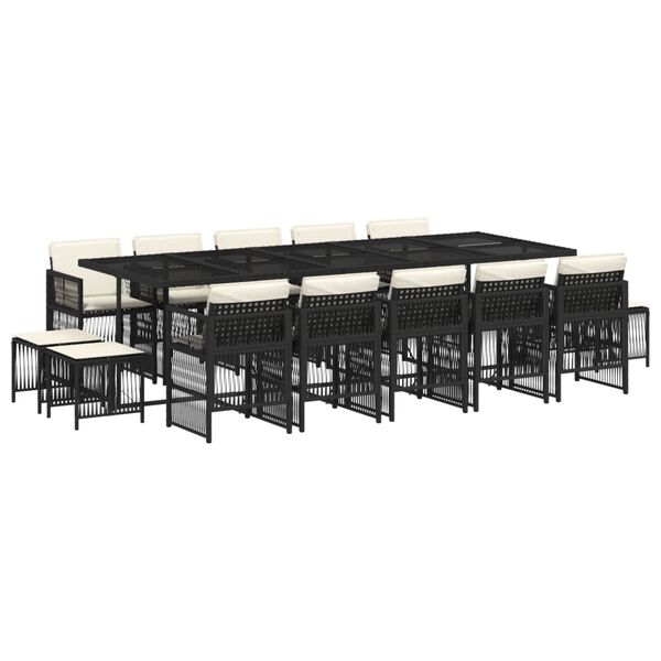 vidaXL 15 r&eacute;szes fekete polyrattan kerti &eacute;tkezőgarnit&uacute;ra p&aacute;rn&aacute;kkal