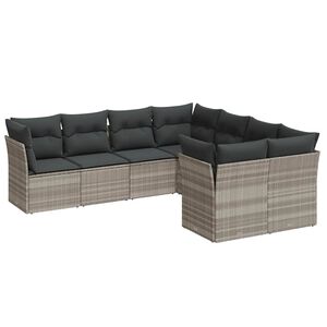 vidaXL 8 r&eacute;szes vil&aacute;gossz&uuml;rke polyrattan kerti &uuml;lőgarnit&uacute;ra p&aacute;rn&aacute;val