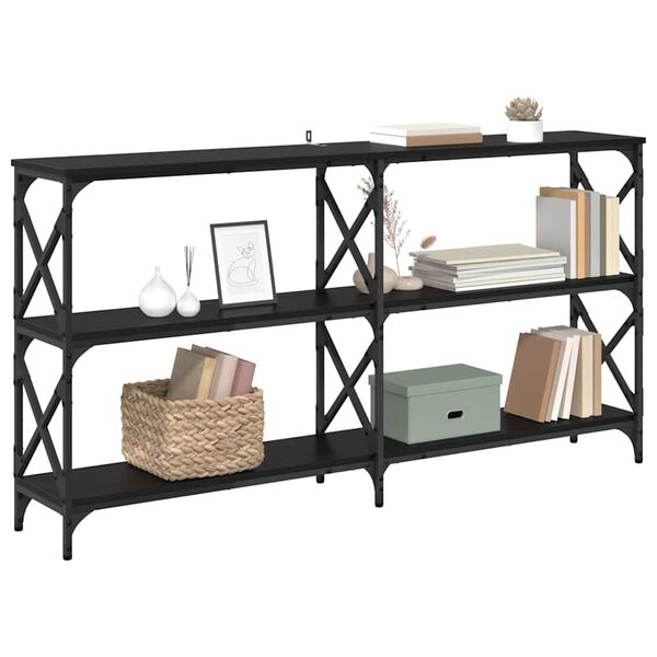 vidaXL Konzolasztal Fekete t&ouml;lgy 156 x 28 x 80,5 cm Faanyag