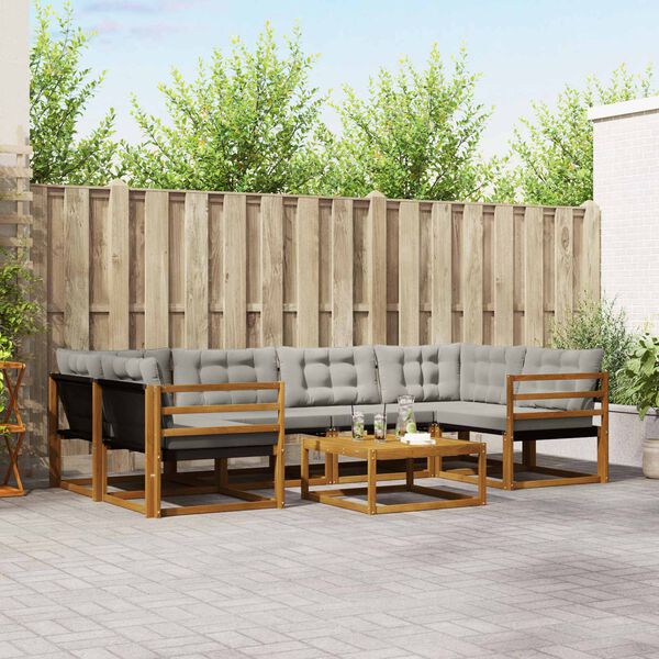 vidaXL K&uuml;lt&eacute;ri kanap&eacute; szett 7 pcs Term&eacute;szetes &eacute;s Vil&aacute;gossz&uuml;rke