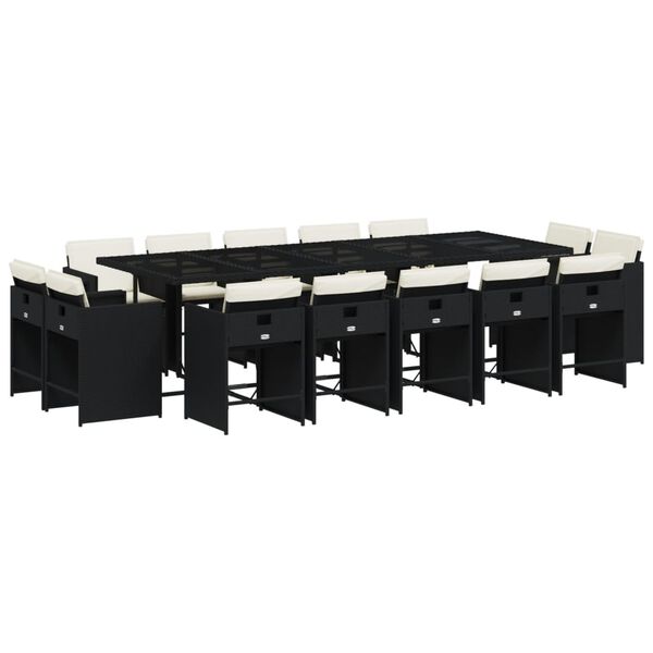 vidaXL 15 r&eacute;szes fekete polyrattan kerti &eacute;tkezőgarnit&uacute;ra p&aacute;rn&aacute;kkal