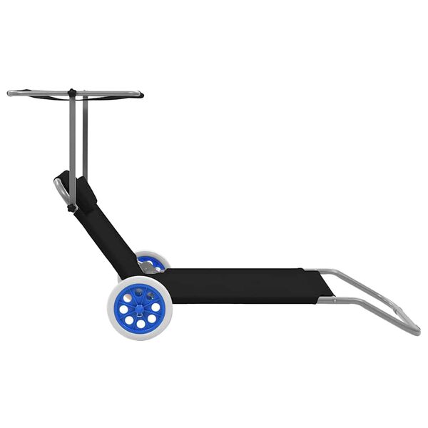 vidaXL fekete ac&eacute;l &ouml;sszecsukhat&oacute; napoz&oacute;&aacute;gy napellenzővel &eacute;s ker&eacute;kkel