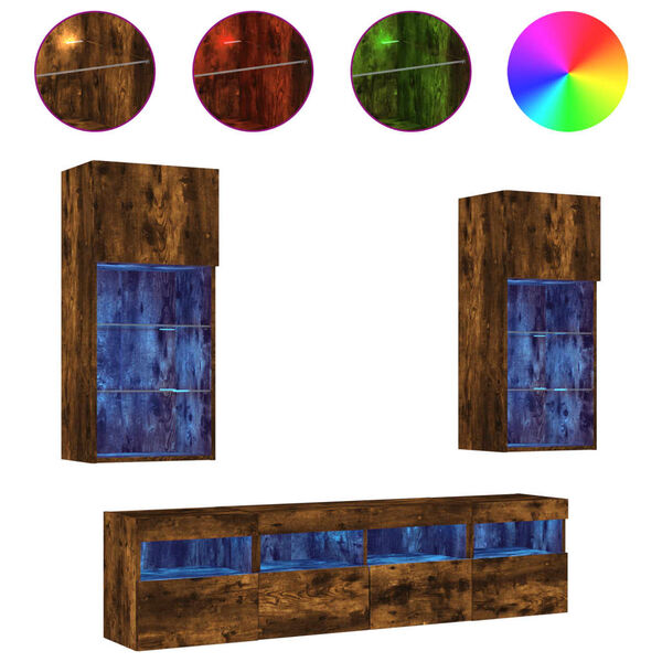 vidaXL 5 darab f&uuml;st&ouml;s t&ouml;lgy sz&iacute;nű szerelt fa TV-b&uacute;tor LED-del