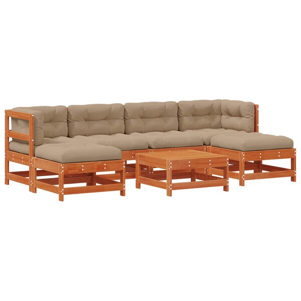 vidaXL Kerti lounge szett 7 pcs Viaszbarna T&ouml;m&ouml;r fenyő