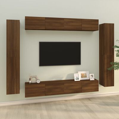 vidaXL 8 részes barna tölgy színű szerelt fa TV-szekrényszett