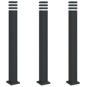 vidaXL 3 db fekete alum&iacute;nium k&uuml;lt&eacute;ri &aacute;ll&oacute;l&aacute;mpa aljzattal 110 cm