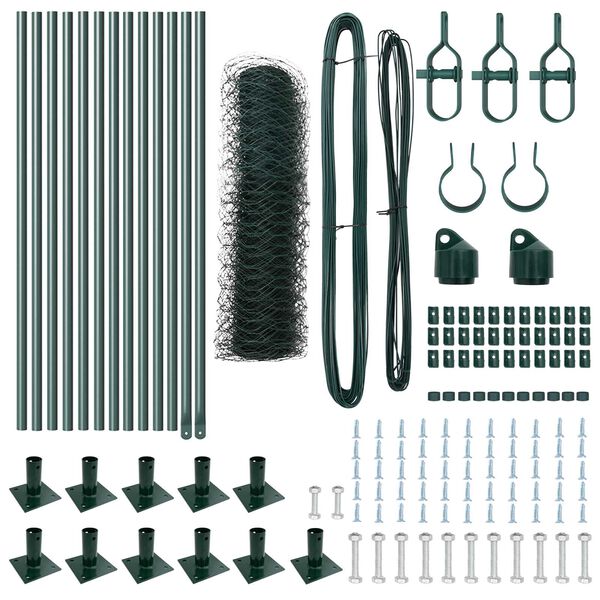 vidaXL Ker&iacute;t&eacute;s oszlopokkal Z&ouml;ld 0,4 x 25 m PVC-bevonatos ac&eacute;l