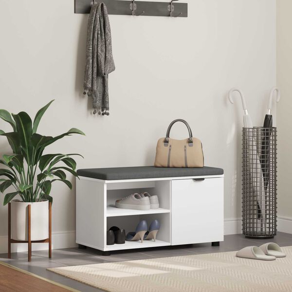 vidaXL Előt&eacute;r pad p&aacute;rn&aacute;val Feh&eacute;r 80 x 38 x 46 cm Műanyag Fa &eacute;s Sz&ouml;vet