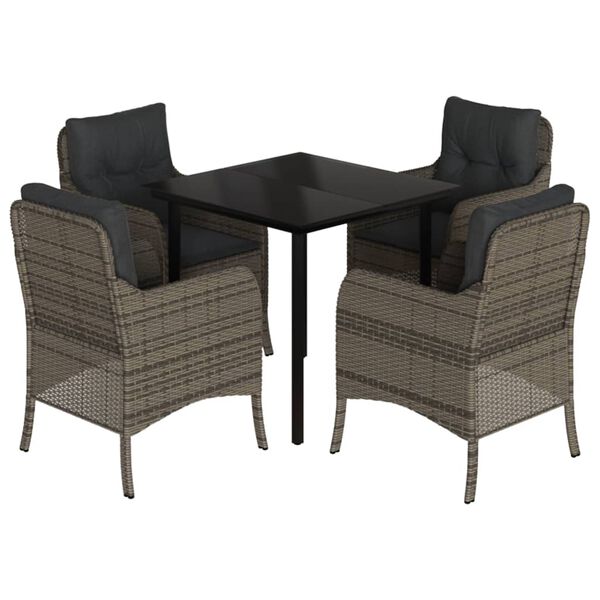 vidaXL 5 r&eacute;szes sz&uuml;rke polyrattan kerti &eacute;tkezőgarnit&uacute;ra p&aacute;rn&aacute;val