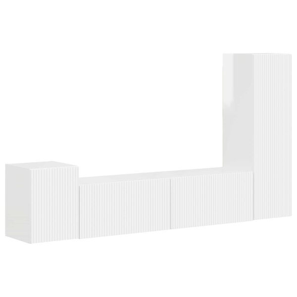 vidaXL TV szekr&eacute;ny garnit&uacute;ra 4 pcs Magas F&eacute;nyű Feh&eacute;r Faanyag