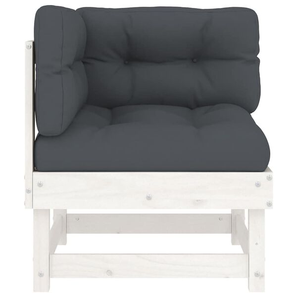 vidaXL fehér tömör fenyőfa sarokkanapé párnákkal