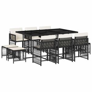 vidaXL 11 r&eacute;szes fekete polyrattan kerti &eacute;tkezőgarnit&uacute;ra p&aacute;rn&aacute;kkal