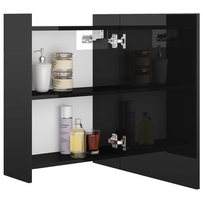 vidaXL magasfényű fekete forgácslap tükrös szekrény 62,5x20,5x64 cm