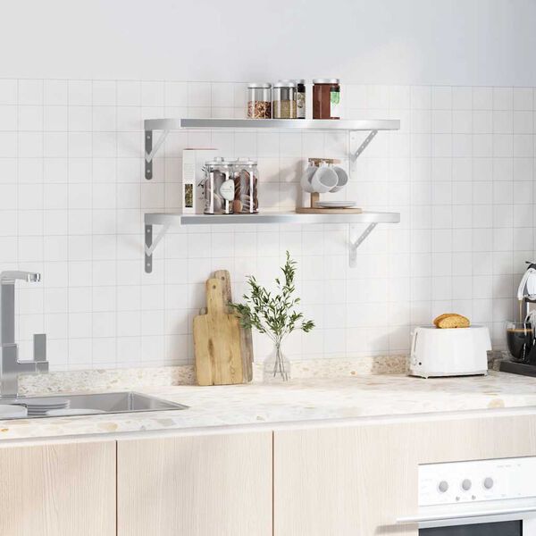 vidaXL 2 db ez&uuml;stsz&iacute;nű rozsdamentes ac&eacute;l fali polc 75 x 30 x 3 cm