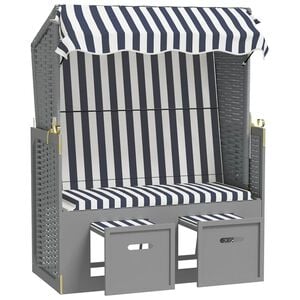vidaXL k&eacute;k &eacute;s feh&eacute;r polyrattan &eacute;s t&ouml;m&ouml;r fa strandsz&eacute;k tetővel