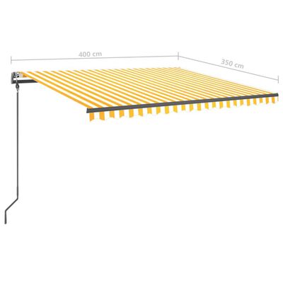 vidaXL sárga és fehér kézzel kihúzható napellenző póznákkal 4 x 3,5 m
