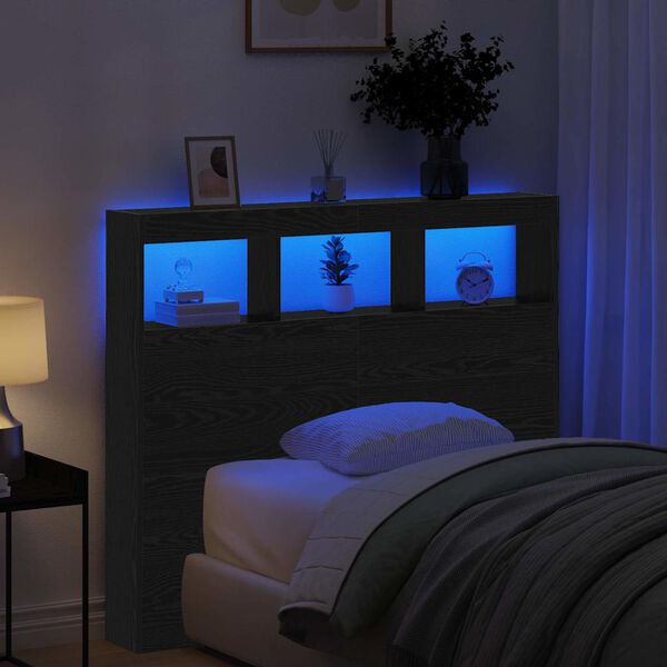 vidaXL Fejt&aacute;mla polcokkal Fekete t&ouml;lgy 120 x 17 x 102 cm Faanyag