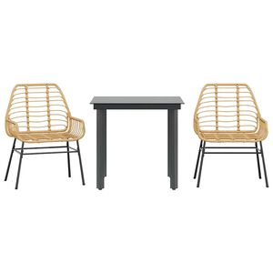 vidaXL 3 &eacute;szes barna polyrattan &uuml;veg kerti &eacute;tkezőgarnit&uacute;ra