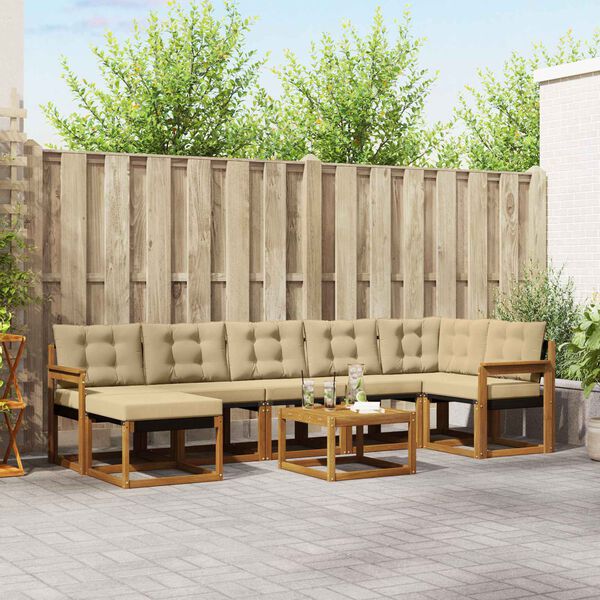 vidaXL K&uuml;lt&eacute;ri kanap&eacute; szett p&aacute;rn&aacute;val 8 pcs Term&eacute;szetes &eacute;s b&eacute;zs